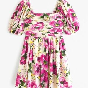 Abercrombie & Fitch A&F Emerson Waisted Poplin Mini Dress Pink Floral Medium